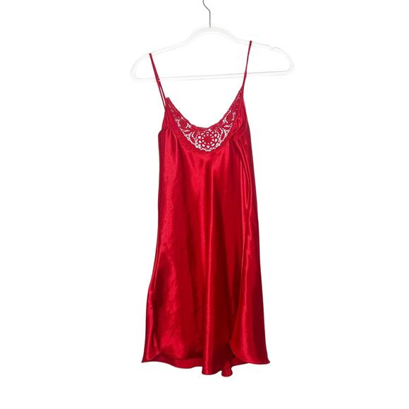Satin Silk Lingerie Night Dress Lace Trim Sleeveless Babydoll Red Womens Size S - Picture 2 of 5